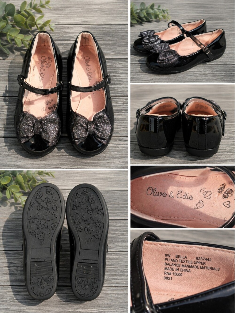 Olive & Edie Bella Girls Black Patent Mary Jane Bow Shoes Size 8m